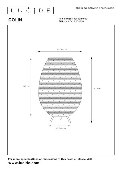 Lucide COLIN - Lampe de table - Ø 30 cm - 1xG9 - Naturel - technique